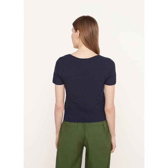 Vince Navy Blue Textured Scoop Neck Top Size Small - Picture 3 of 8